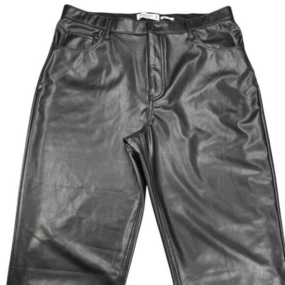 ABERCROMBIE & FITCH Ankle Straight Ultra High Rise Vegan Leather Pant 33 SHORT - Picture 4 of 7
